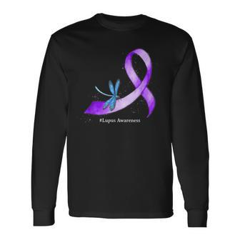 Hippie Dragonfly Purple Ribbon Lupus Awareness Long Sleeve T-Shirt - Thegiftio UK