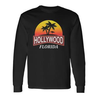 Hollywood Florida Beach Vacation Palm Tree Long Sleeve T-Shirt T-Shirt | Mazezy