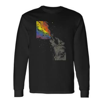 Howling Wolf Rainbow Watercolor Whimsical Animal Long Sleeve T-Shirt T-Shirt | Mazezy