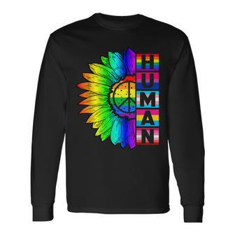 Human Sunflower Lgbt Flag Gay Pride Month Proud Lgbtq V3 Long Sleeve T-Shirt - Seseable