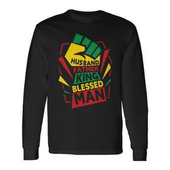 Husband Father King Shirt Blessed Man Black Pride Dad Long Sleeve T-Shirt - Monsterry AU
