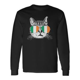 Irish Flag Cat St Patricks Day Catricks Cattys Long Sleeve T-Shirt - Thegiftio UK