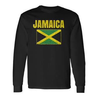 Jamaican Flag Vintage Jamaica Pride Map Long Sleeve T-Shirt T-Shirt | Mazezy
