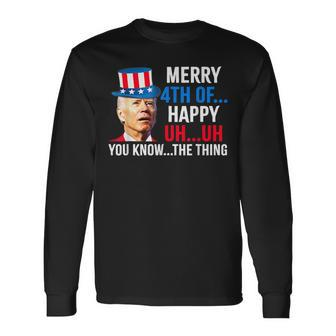 Joe Biden Confused Merry Happy 4Th Of July Long Sleeve T-Shirt - Seseable