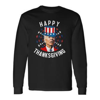 Joe Biden Happy Thanksgiving For Fourth Of July Red White Blue Star Long Sleeve T-Shirt T-Shirt | Mazezy