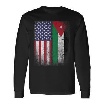 Jordanian American Flag Jordan Usa Long Sleeve T-Shirt - Seseable