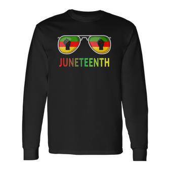 Juneteenth Sunglasses Black Pride Flag Fists Long Sleeve T-Shirt T-Shirt | Mazezy