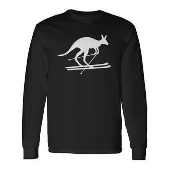 Kangaroo Skiing Fun Winter Sports Australia Travel Long Sleeve T-Shirt T-Shirt | Mazezy
