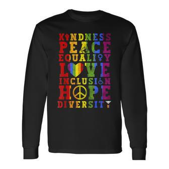 Kindness Equality Love Lgbtq Rainbow Flag Gay Pride Month Long Sleeve T-Shirt T-Shirt | Mazezy UK