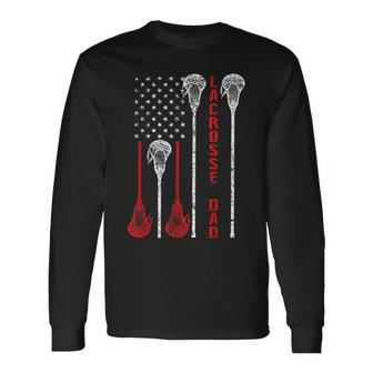 Lacrosse Dad 4Th Of July Usa Flag Long Sleeve T-Shirt - Seseable