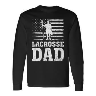 Lacrosse Sports Lover American Flag Lacrosse Dad 4Th Of July Long Sleeve T-Shirt - Seseable