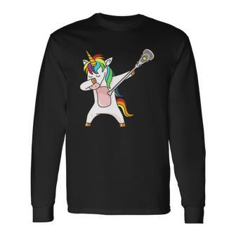 Lacrosse Unicorn Dabbing Long Sleeve T-Shirt | Mazezy