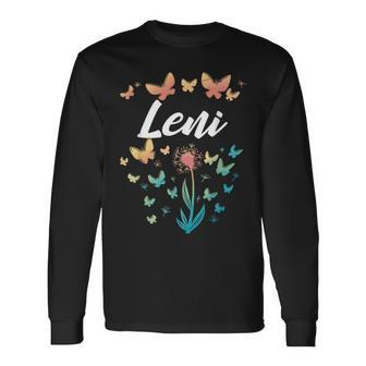 Leni Birthday Sister Butterfly Dandelion Name Leni Long Sleeve T-Shirt - Seseable