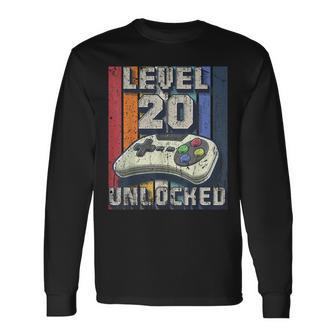 Level 20 Unlocked Video Game 20Th Birthday Gamer Boys Long Sleeve T-Shirt - Seseable