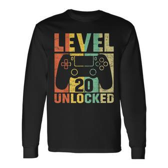 Level 20 Unlocked Video Game 20Th Birthday Retro Long Sleeve T-Shirt - Seseable