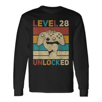 Level 28 Unlocked 28Th Birthday 28 Years Old Gamer Women Men Long Sleeve T-Shirt - Seseable