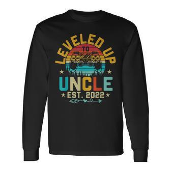 Leveled Up Promoted To Uncle Est 2022 Promoted To Uncle Long Sleeve T-Shirt - Thegiftio UK