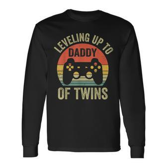 Leveling Up To Daddy Of Twins Expecting Dad Video Gamer Long Sleeve T-Shirt - Seseable