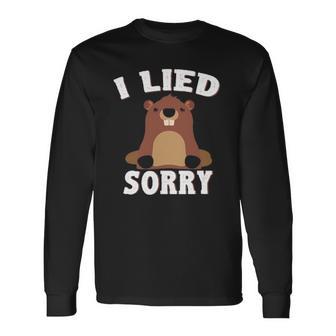 I Lied Sorry Groundhog Day Brown Pig Long Sleeve T-Shirt - Thegiftio