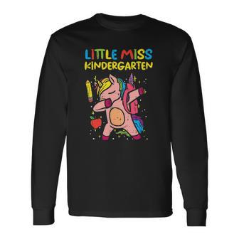 Little Miss Kindergarten Dab Unicorn First Day Of Girls Long Sleeve T-Shirt T-Shirt | Mazezy