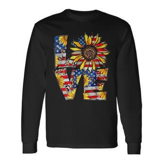 Love 4Th Of July Leopard Us Flag Sunflower Fourth Of July Long Sleeve T-Shirt - Seseable