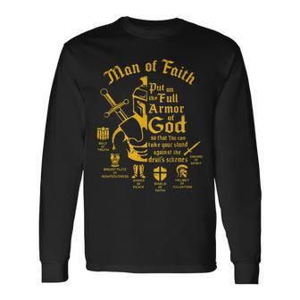 Man Of Faith Put On The Full Armor Of God Christian Long Sleeve T-Shirt - Thegiftio UK
