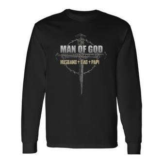 Man Of God Husband Dad Papi Vintage Fathers Day Long Sleeve T-Shirt T-Shirt | Mazezy CA