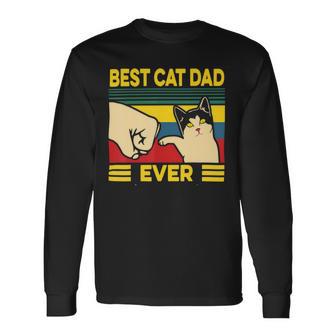 Mens Vintage Best Cat Dad Ever Bump Fit 240 Shirt Unisex Long Sleeve | Favorety