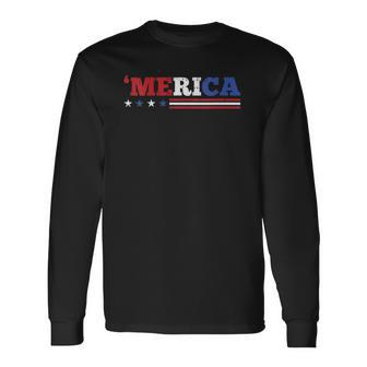 Merica 4Th Of July Independence Day Patriotic American V-Neck Long Sleeve T-Shirt T-Shirt | Mazezy