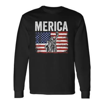 Merica Patriotic Apparel Statue Of Liberty American Flag Long Sleeve T-Shirt T-Shirt | Mazezy