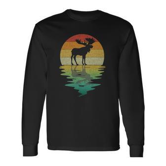Moose Silhouette Sunset Retro Vintage 70S Nature Lover Long Sleeve T-Shirt T-Shirt | Mazezy