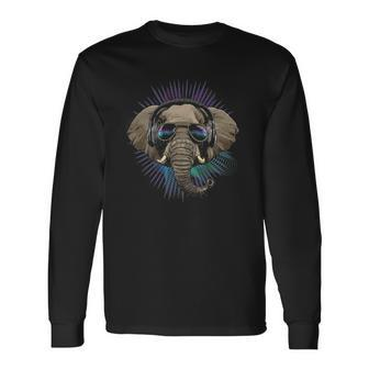 Music Elephant Dj With Headphones Musical Elephant Lovers Long Sleeve T-Shirt T-Shirt | Mazezy