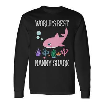 Nanny Grandma Worlds Best Nanny Shark Long Sleeve T-Shirt - Seseable