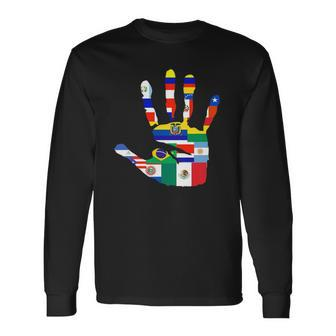National Hispanic Heritage Month Hand Flags Long Sleeve T-Shirt T-Shirt | Mazezy