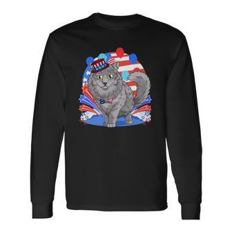 Nebelung Cat 4Th Of July Patriotic American Kitten Long Sleeve T-Shirt T-Shirt | Mazezy