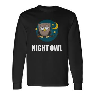 Night Owl Moon Cartoon Long Sleeve T-Shirt T-Shirt | Mazezy