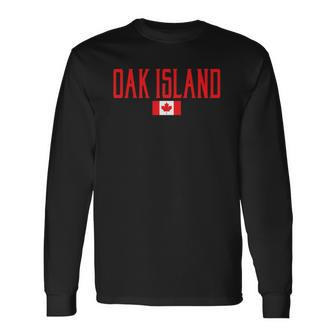 Oak Island Canada Flag Vintage Red Text Long Sleeve T-Shirt | Mazezy