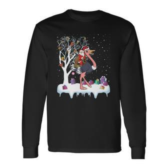 Ostrich Bird Lover Xmas Santa Riding Ostrich Christmas Long Sleeve T-Shirt T-Shirt | Mazezy