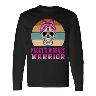 Pagets Disease Warrior Skull Women Vintage Pink Ribbon Pagets Disease Pagets Disease Awareness Long Sleeve T-Shirt - Monsterry DE