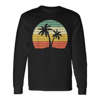 Palm Tree Vintage Retro Style Tropical Beach Long Sleeve T-Shirt T-Shirt | Mazezy