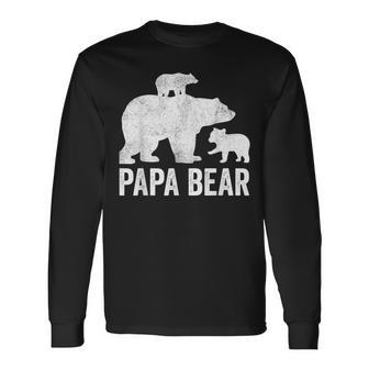 Papa Bear Fathers Day Grandad Fun 2 Cub Kid Grandpa Long Sleeve T-Shirt - Seseable