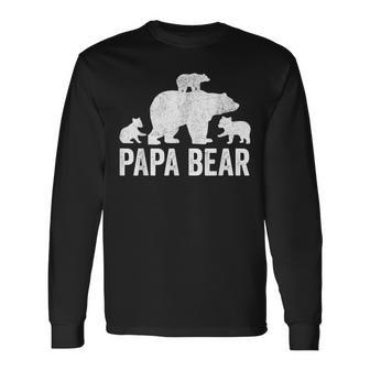 Papa Bear Fathers Day Grandad Fun 3 Cub Kid Grandpa Long Sleeve T-Shirt - Seseable