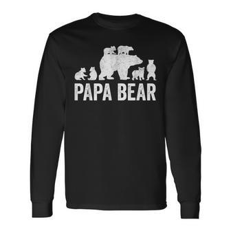 Papa Bear Fathers Day Grandad Fun 6 Cub Kid Grandpa Long Sleeve T-Shirt - Seseable