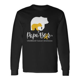 Papa Bear Gold Ribbon Childhood Cancer Awareness Long Sleeve T-Shirt T-Shirt | Mazezy