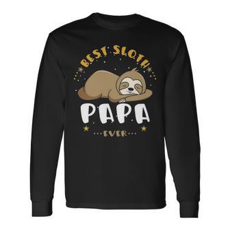 Papa Grandpa Best Sloth Papa Ever Long Sleeve T-Shirt - Seseable