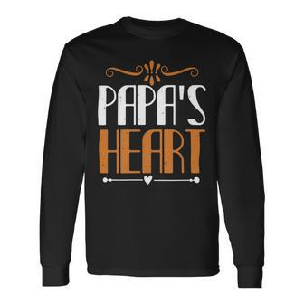 Papas Heart Papa T-Shirt Fathers Day Long Sleeve T-Shirt - Monsterry
