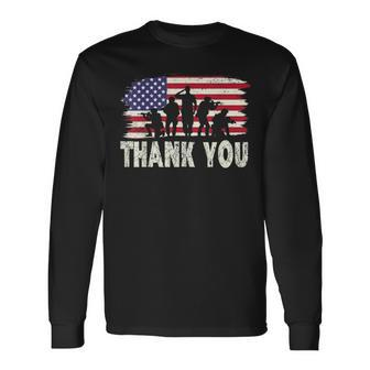 Patriotic American Flag Thank You For Men Women Kid Girl Boy Long Sleeve T-Shirt - Seseable