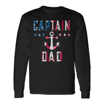 Patriotic Captain Dad American Flag Boat Owner 4Th Of July Long Sleeve T-Shirt - Seseable