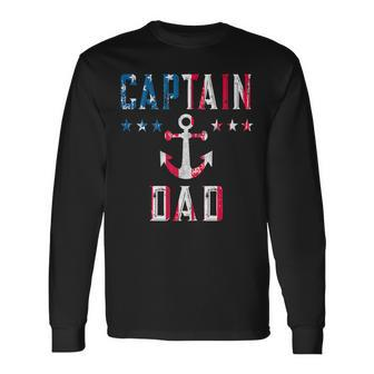 Patriotic Captain Dad American Flag Boat Owner 4Th Of July V2 Long Sleeve T-Shirt - Seseable