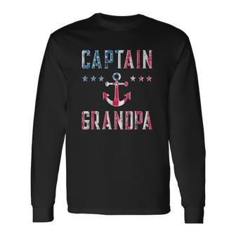 Patriotic Captain Grandpa American Flag Boating 4Th Of July Long Sleeve T-Shirt T-Shirt | Mazezy